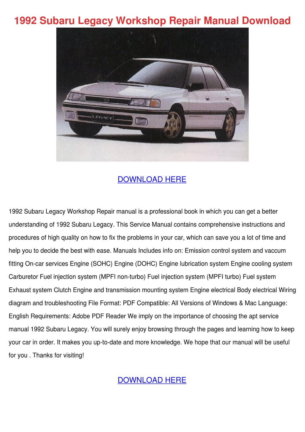 1992 subaru legacy repair manual pdf